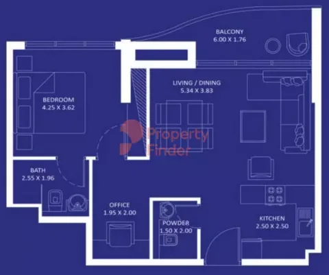 Floor plan, 1 Bed, 718 sq ft