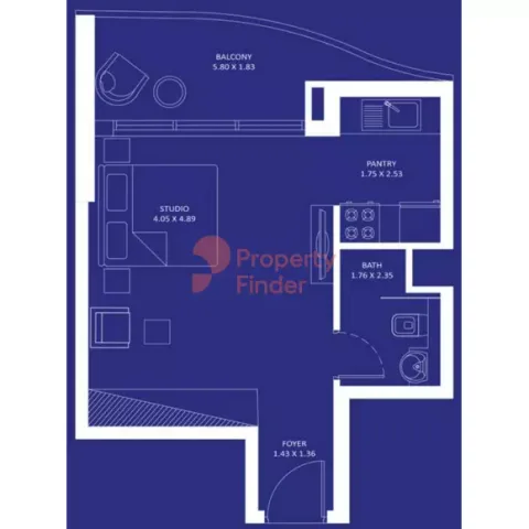 Floor plan, Studio, 400 sq ft