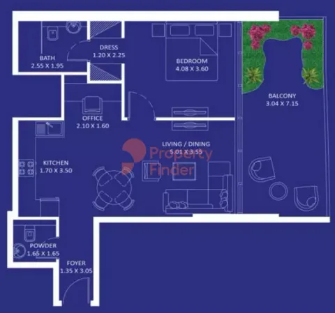 Floor plan, 1 Bed, 874 sq ft