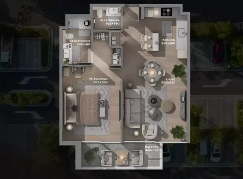 Floor plan, 1 Bed, 883 sq ft