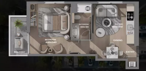 Floor plan, 1 Bed, 509 sq ft