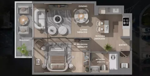Floor plan, 1 Bed, 688 sq ft