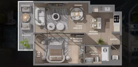 Floor plan, 1 Bed, 688 sq ft