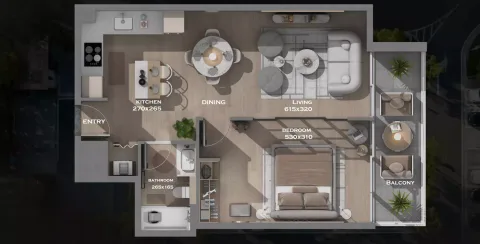 Floor plan, 1 Bed, 704 sq ft