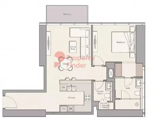 Floor plan, 1 Bed, 896 sq ft