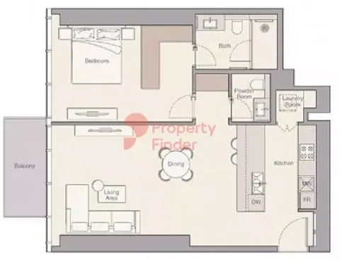 Floor plan, 1 Bed, 918 sq ft