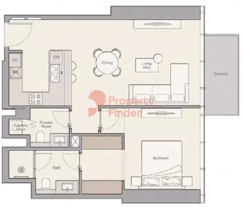 Floor plan, 1 Bed, 824 sq ft