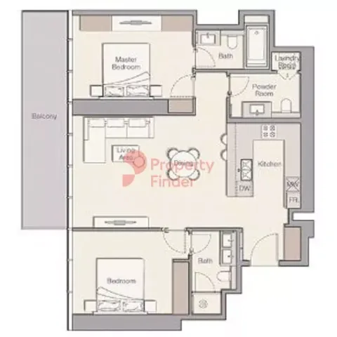 Floor plan, 2 Beds, 1,204 sq ft