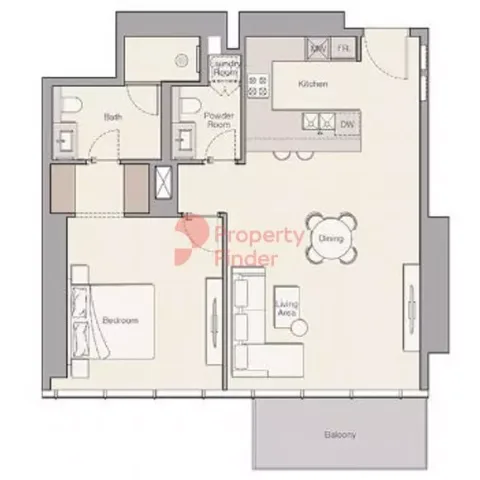 Floor plan, 1 Bed, 944 sq ft