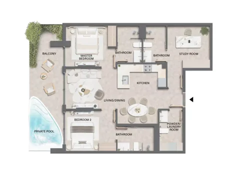 Floor plan, 2 Beds, 1,209 sq ft