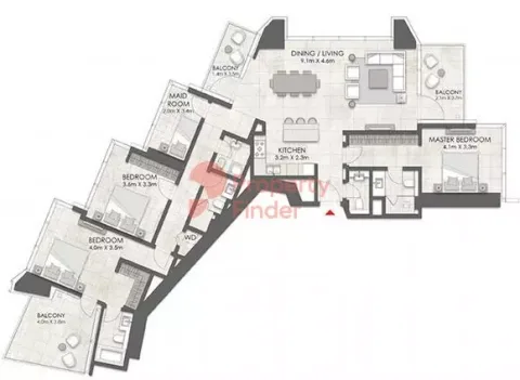 Floor plan, 3 Beds, 2,115 sq ft
