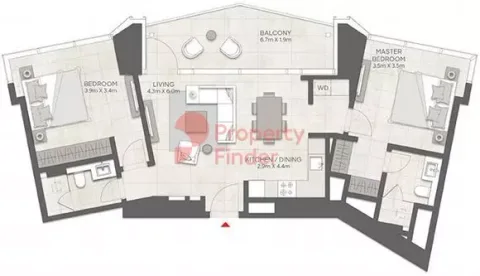 Floor plan, 2 Beds, 1,056 sq ft