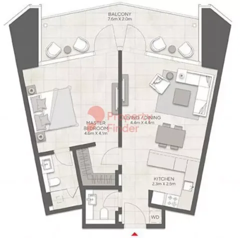 Floor plan, 1 Bed, 913 sq ft