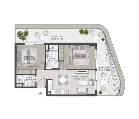 Floor plan, 2 Beds, 981 sq ft