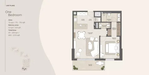 Floor plan, 1 Bed, 890 sq ft
