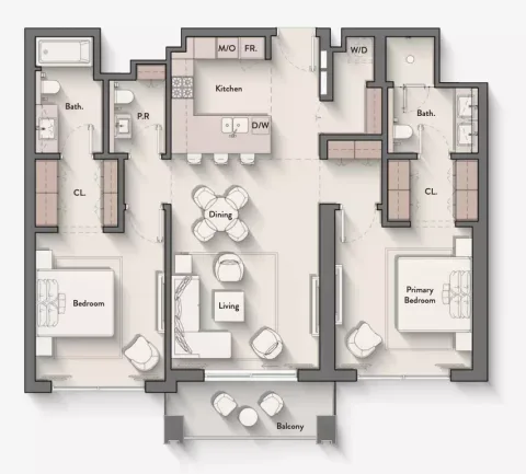 Floor plan, 2 Beds, 1,225 sq ft