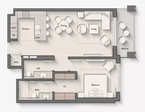 Floor plan, 1 Bed, 829 sq ft