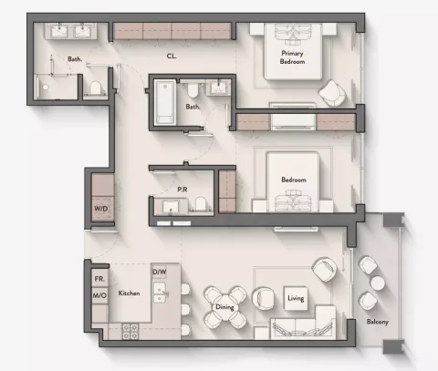 Floor plan, 2 Beds, 1,257 sq ft