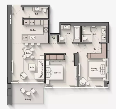 Floor plan, 2 Beds, 1,151 sq ft