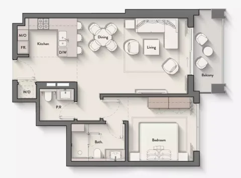 Floor plan, 1 Bed, 770 sq ft