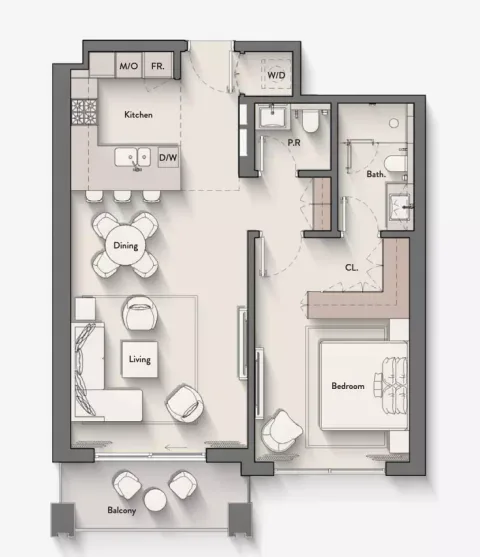 Floor plan, 1 Bed, 829 sq ft
