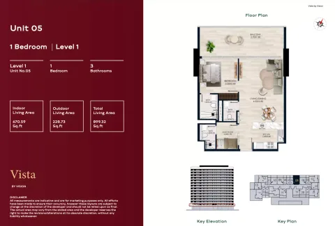 Floor plan, 1 Bed, 899 sq ft
