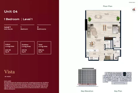 Floor plan, 1 Bed, 888 sq ft