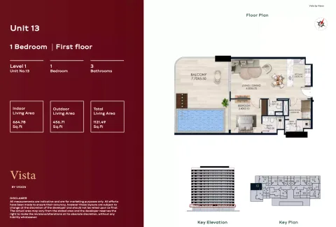 Floor plan, 1 Bed, 1,121 sq ft
