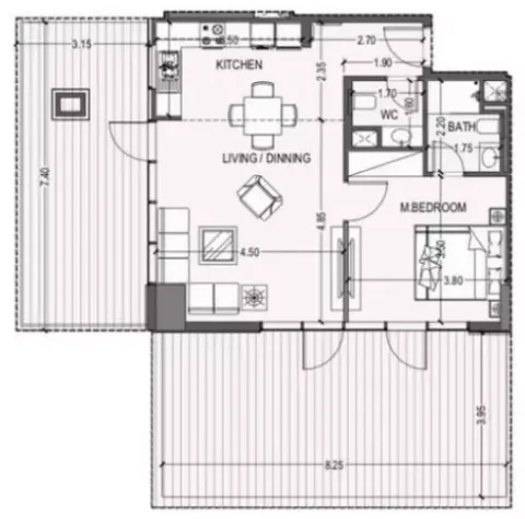 Floor plan, 1 Bed, 0 sq ft