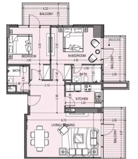 Floor plan, 2 Beds, 1,239 sq ft