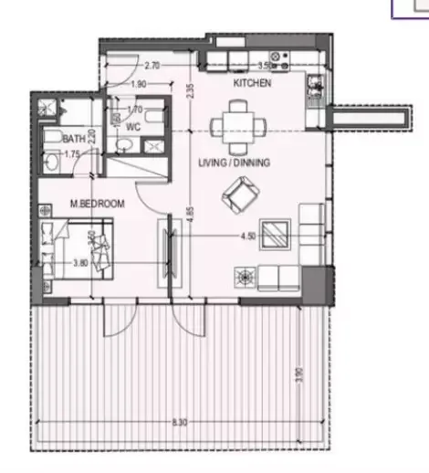 Floor plan, 1 Bed, 1,100 sq ft