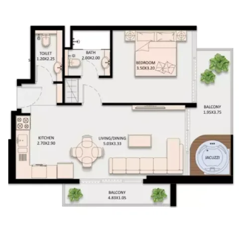 Floor plan, 1 Bed, 0 sq ft