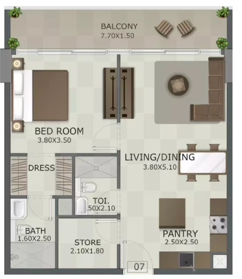Floor plan, 1 Bed, 0 sq ft