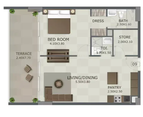 Floor plan, 1 Bed, 0 sq ft