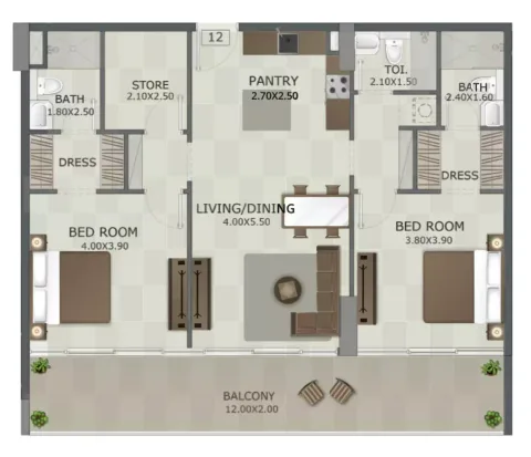 Floor plan, 2 Beds, 0 sq ft