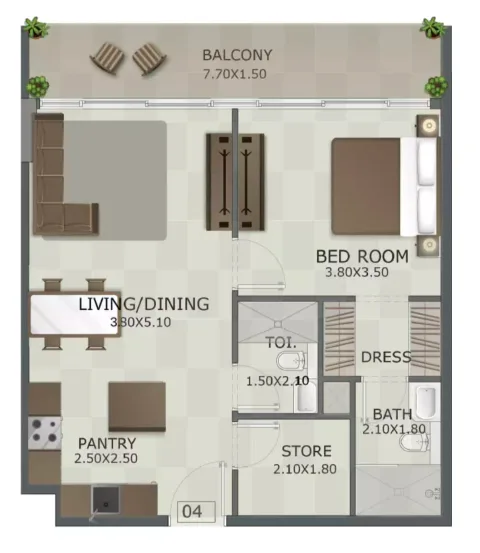 Floor plan, 1 Bed, 0 sq ft
