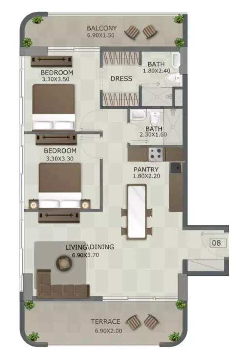 Floor plan, 2 Beds, 0 sq ft