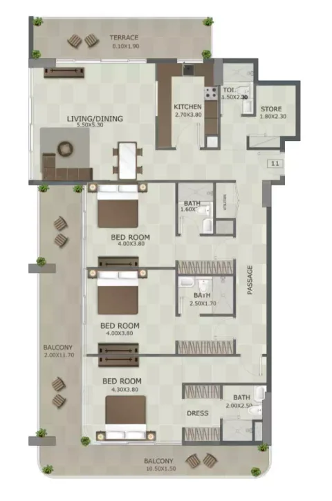 Floor plan, 3 Beds, 0 sq ft