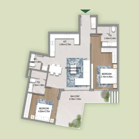 Floor plan, 2 Beds, 855 sq ft