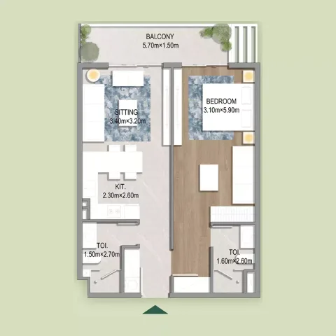 Floor plan, 1 Bed, 536 sq ft