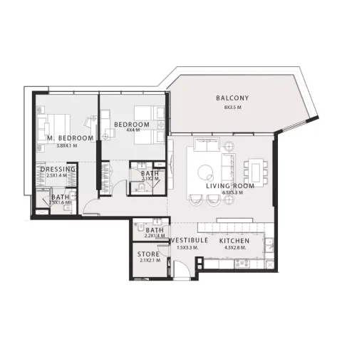 Floor plan, 2 Beds, 1,623 sq ft