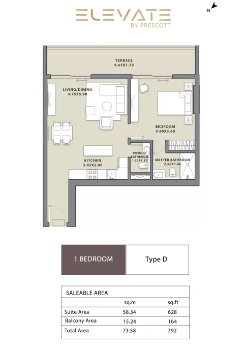 Floor plan, 1 Bed, 792 sq ft