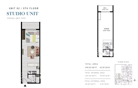Floor plan, Studio, 490 sq ft