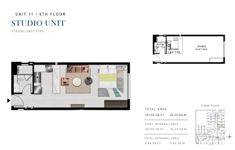 Floor plan, Studio, 391 sq ft