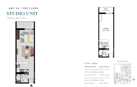 Floor plan, Studio, 485 sq ft