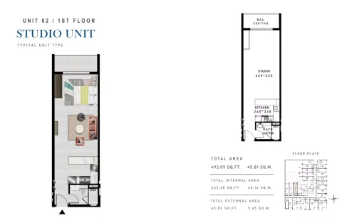 Floor plan, Studio, 493 sq ft