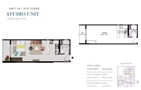 Floor plan, Studio, 471 sq ft