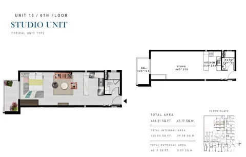 Floor plan, Studio, 486 sq ft