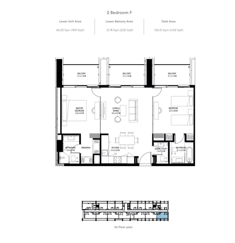 Floor plan, 2 Beds, 1,142 sq ft
