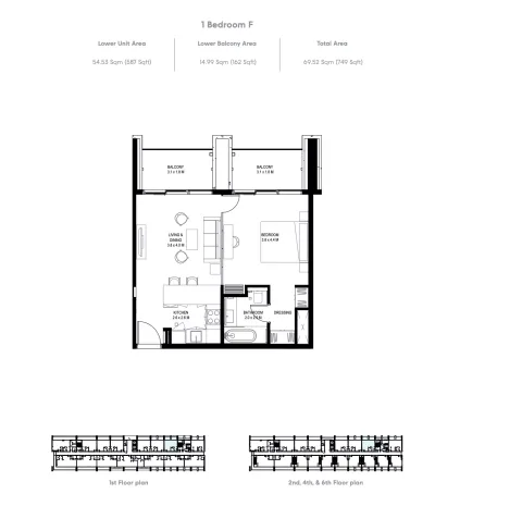 Floor plan, 1 Bed, 749 sq ft